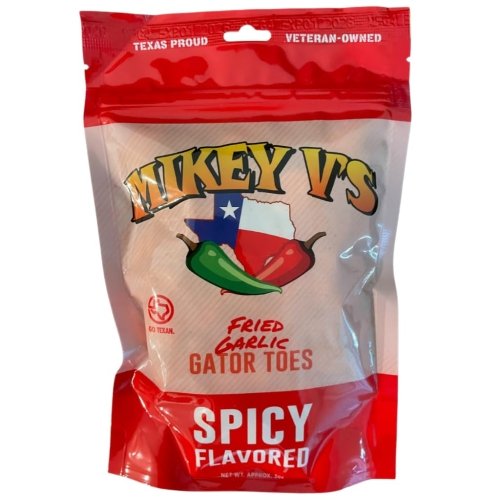 Mikey V's Spicy "Gator Toes", Deep Fried Garlic Snacks, 3.9oz. - Image 1