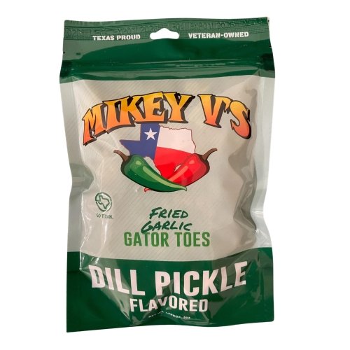 Mikey V's Dill Pickle "Gator Toes", Deep Fried Garlic Snacks, 3.9oz. - Image 1